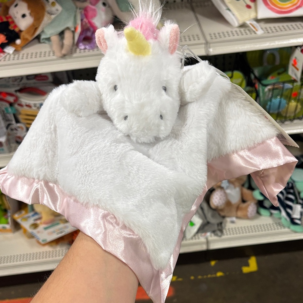 White and Pink Unicorn Plush Security Blanket